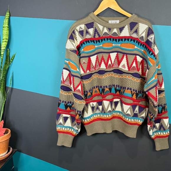 Vintage 90s Tosani 3D knit sweater Mens large Coogi Style - Picture 2 of 14